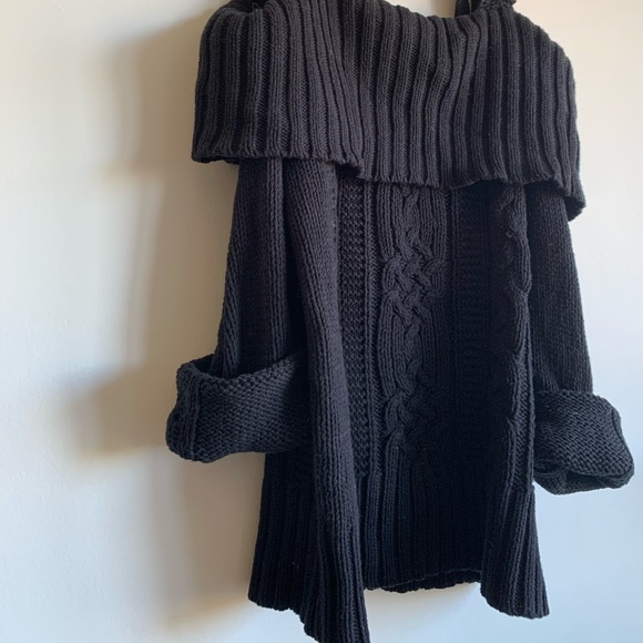 JOA Black Off The Shoulder Tied Cable Knit Sweater - Picture 7 of 7